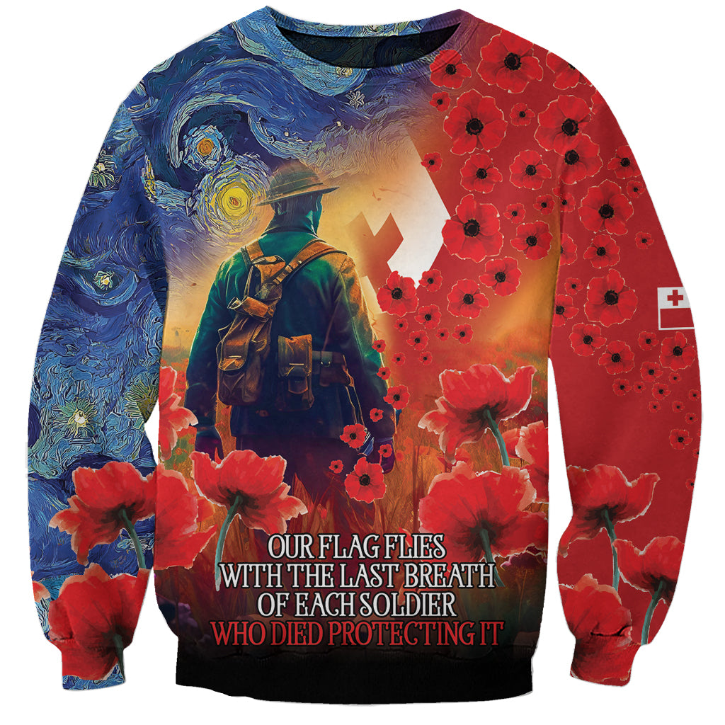 Tonga ANZAC Day Personalised Sweatshirt Soldier Te Tau Manatui Kinautolu with Poppy Field LT9 Unisex Art - Polynesian Pride