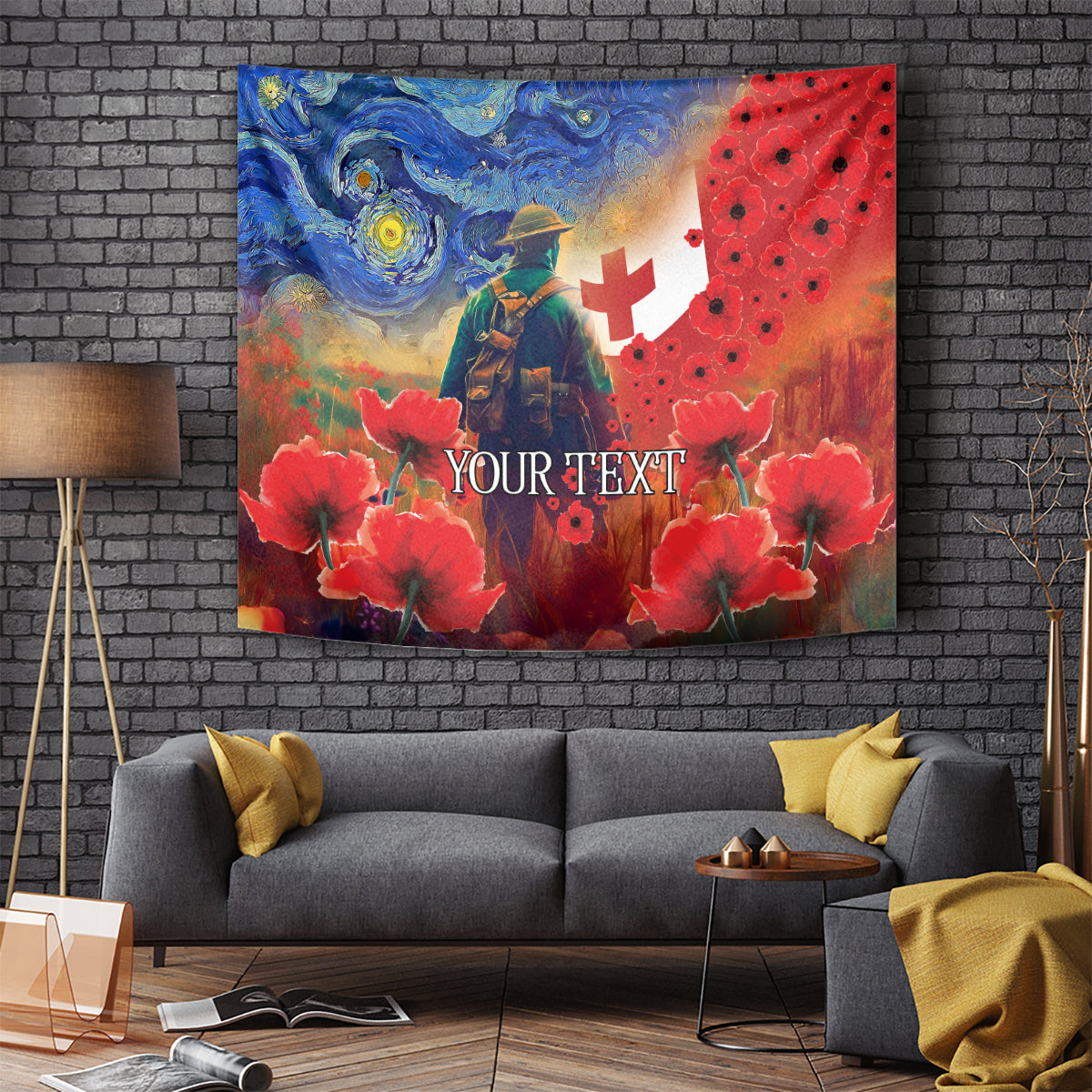 Tonga ANZAC Day Personalised Tapestry Soldier Te Tau Manatui Kinautolu with Poppy Field LT9 - Polynesian Pride