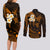 Hawaii Couples Long Sleeve Bodycon Dress and Long Sleeve Button Shirts Niihau Islands Polynesian Sunset Plumeria Gold Vibe LT9 - Polynesian Pride