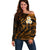 Hawaii Off Shoulder Sweater Niihau Islands Polynesian Sunset Plumeria Gold Vibe LT9 Women Gold - Polynesian Pride