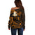 Hawaii Off Shoulder Sweater Niihau Islands Polynesian Sunset Plumeria Gold Vibe LT9 - Polynesian Pride