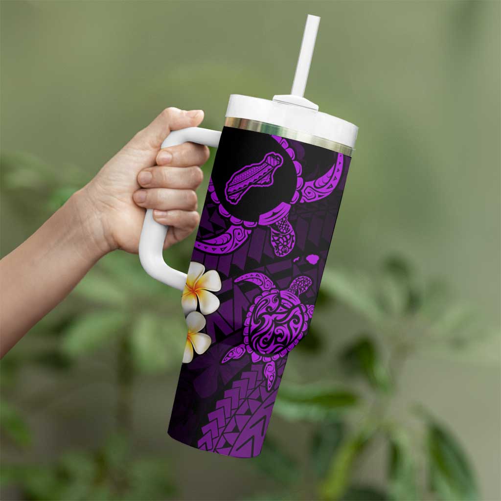 Hawaii Ni'ihau Islands Pacific Plumeria Tumbler With Handle Purple Polynesian Tattoo LT9 - Polynesian Pride
