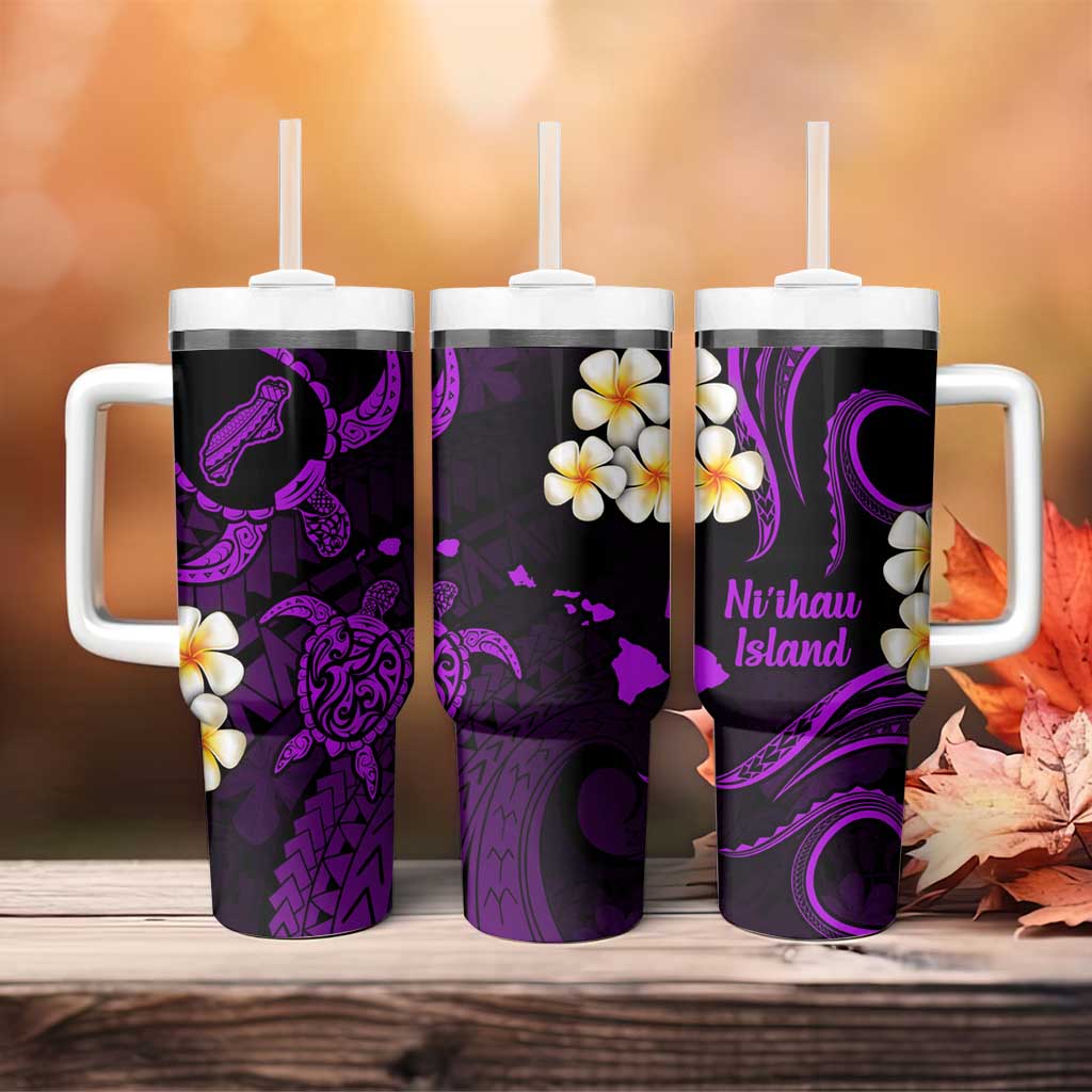 Hawaii Ni'ihau Islands Pacific Plumeria Tumbler With Handle Purple Polynesian Tattoo LT9 - Polynesian Pride