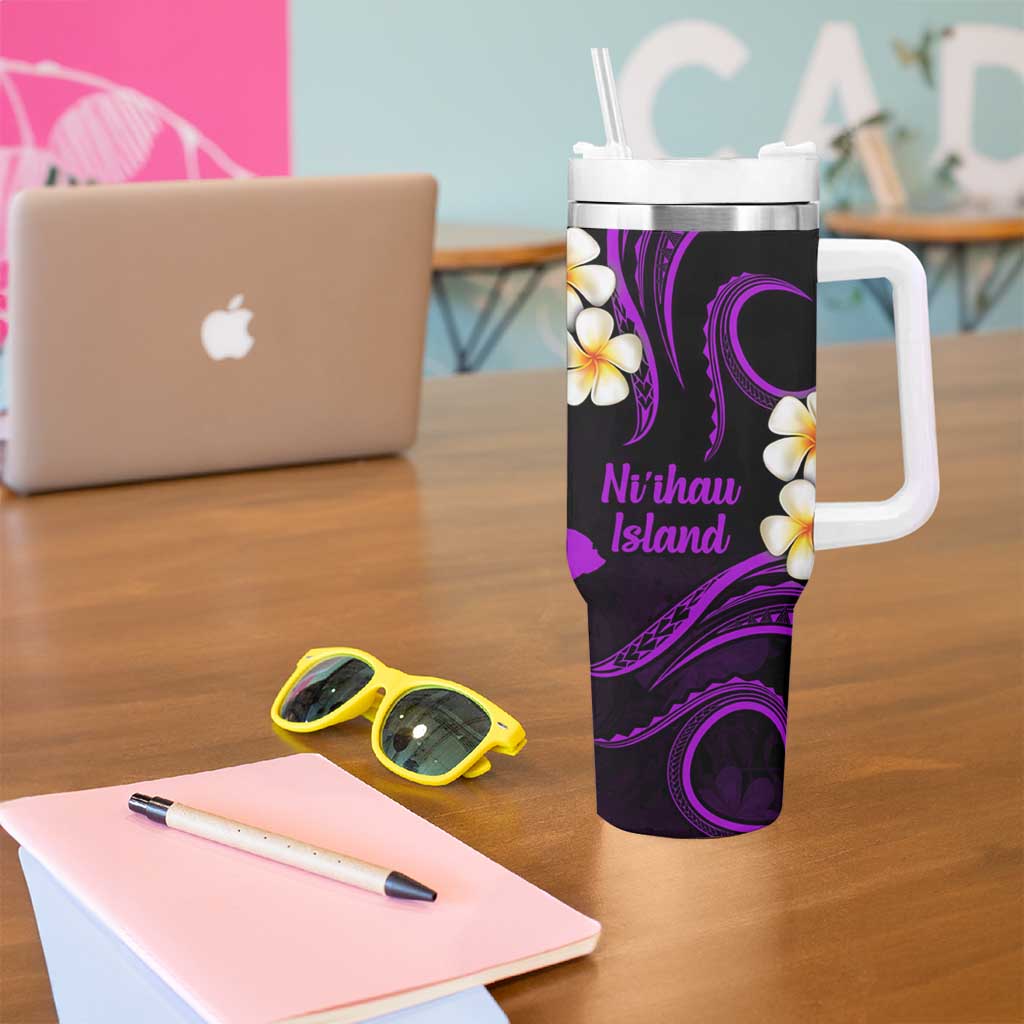 Hawaii Ni'ihau Islands Pacific Plumeria Tumbler With Handle Purple Polynesian Tattoo LT9 - Polynesian Pride