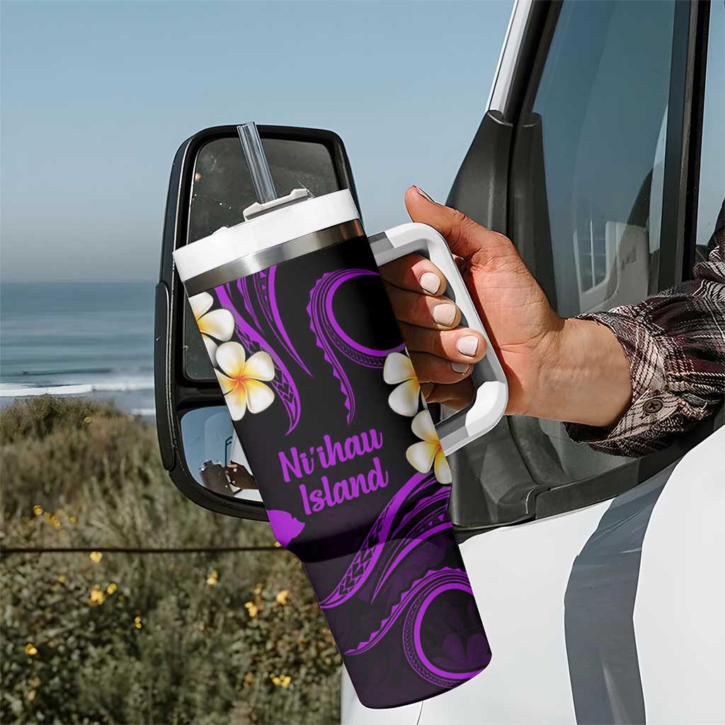 Hawaii Ni'ihau Islands Pacific Plumeria Tumbler With Handle Purple Polynesian Tattoo LT9 - Polynesian Pride