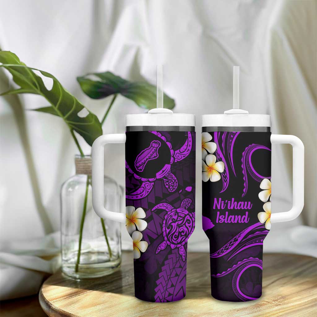 Hawaii Ni'ihau Islands Pacific Plumeria Tumbler With Handle Purple Polynesian Tattoo LT9 - Polynesian Pride