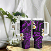 Hawaii Ni'ihau Islands Pacific Plumeria Tumbler With Handle Purple Polynesian Tattoo LT9 - Polynesian Pride