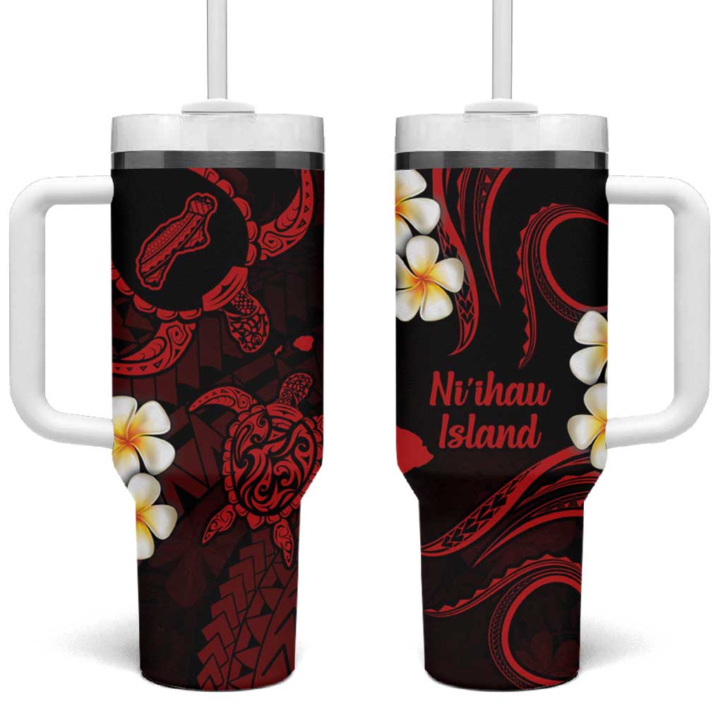 Hawaii Ni'ihau Islands Pacific Plumeria Tumbler With Handle Red Polynesian Tattoo LT9 One Size: 40 oz Red - Polynesian Pride