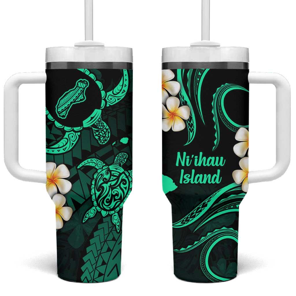 Hawaii Ni'ihau Islands Pacific Plumeria Tumbler With Handle Turquoise Polynesian Tattoo LT9 One Size: 40 oz Turquoise - Polynesian Pride