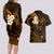 Hawaii Couples Long Sleeve Bodycon Dress and Hawaiian Shirt Molokai Islands Polynesian Sunset Plumeria Gold Vibe LT9 - Polynesian Pride