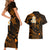 Hawaii Couples Short Sleeve Bodycon Dress and Hawaiian Shirt Molokai Islands Polynesian Sunset Plumeria Gold Vibe LT9 - Polynesian Pride