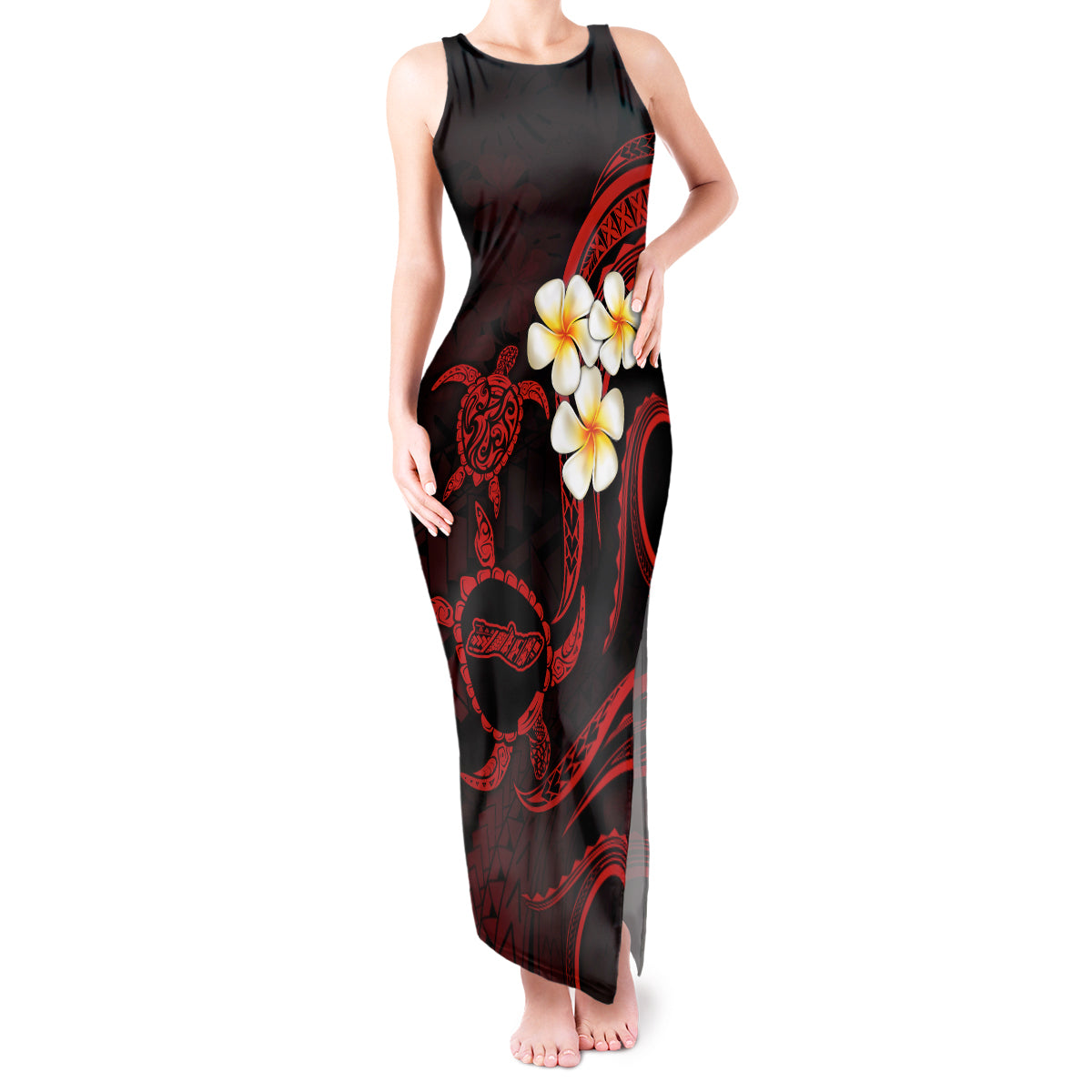 Polynesian Hawaii Tank Maxi Dress Molokai Islands with Pacific Plumeria Red Vibe LT9 Women Red - Polynesian Pride