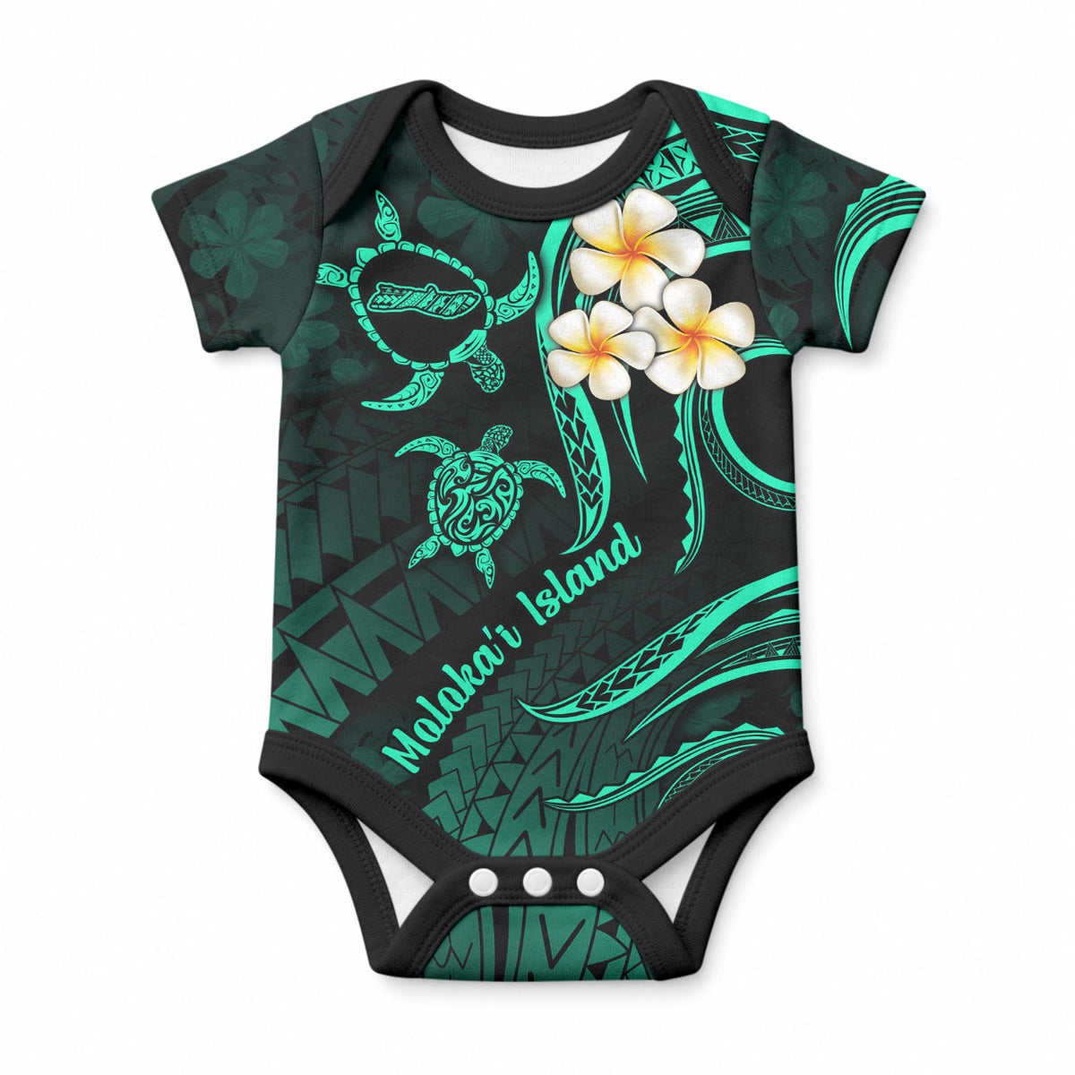 Polynesian Hawaii Molokai Islands Baby Onesie with Pacific Plumeria Turquoise Vibe LT9 Turquoise - Polynesian Pride