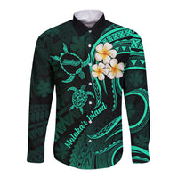 Polynesian Hawaii Long Sleeve Button Shirt Molokai Islands with Pacific Plumeria Turquoise Vibe LT9 Unisex Turquoise - Polynesian Pride