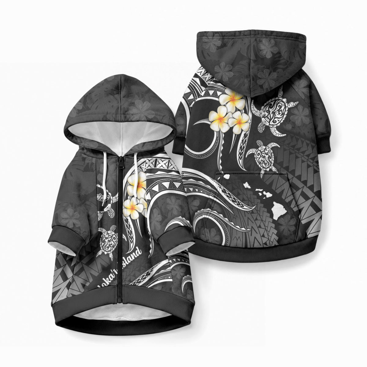 Polynesian Hawaii Molokai Islands Pet Hoodie with Pacific Plumeria White Vibe LT9 Zip-up White - Polynesian Pride