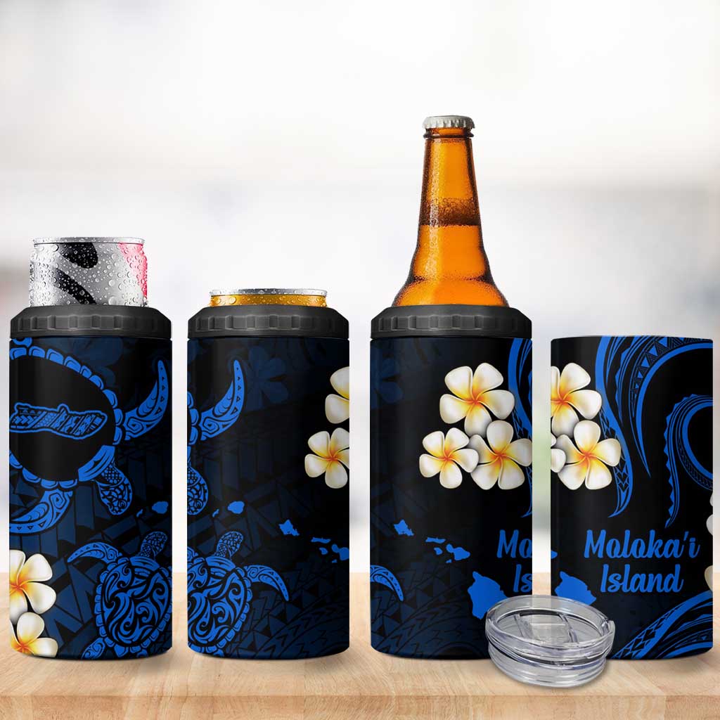 Hawaii Molokai Islands Pacific Plumeria 4 in 1 Can Cooler Tumbler Blue Polynesian Tattoo LT9 - Polynesian Pride