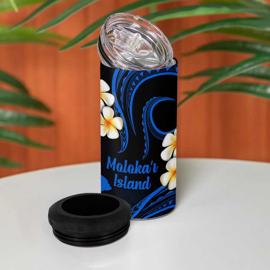 Hawaii Molokai Islands Pacific Plumeria 4 in 1 Can Cooler Tumbler Blue Polynesian Tattoo LT9 - Polynesian Pride