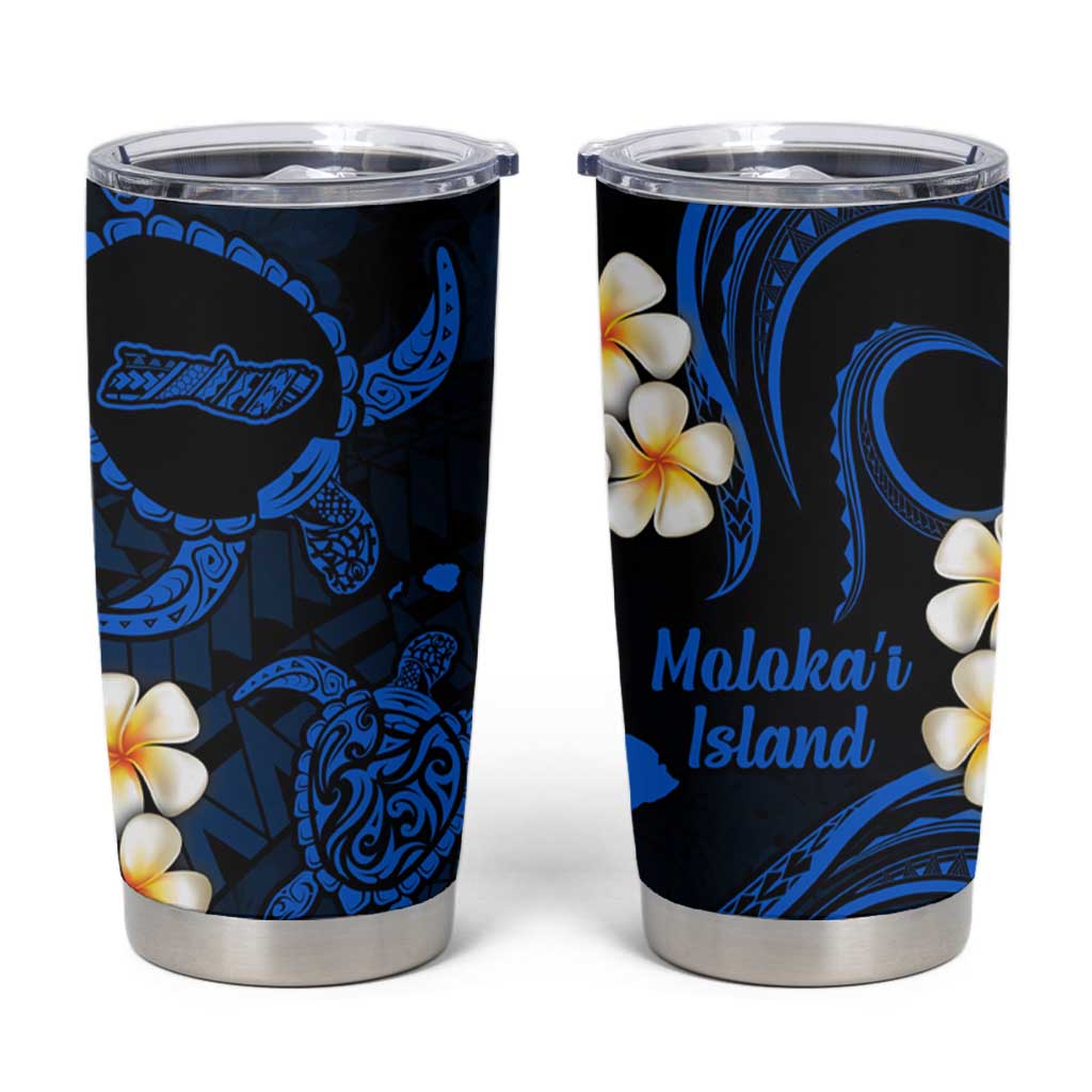 Hawaii Molokai Islands Pacific Plumeria Tumbler Cup Blue Polynesian Tattoo LT9 Blue - Polynesian Pride
