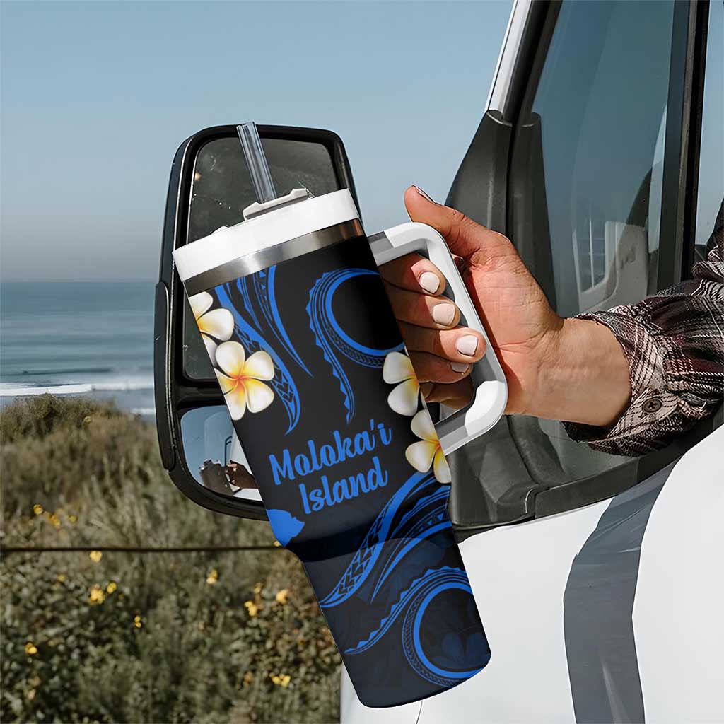 Hawaii Molokai Islands Pacific Plumeria Tumbler With Handle Blue Polynesian Tattoo LT9 - Polynesian Pride