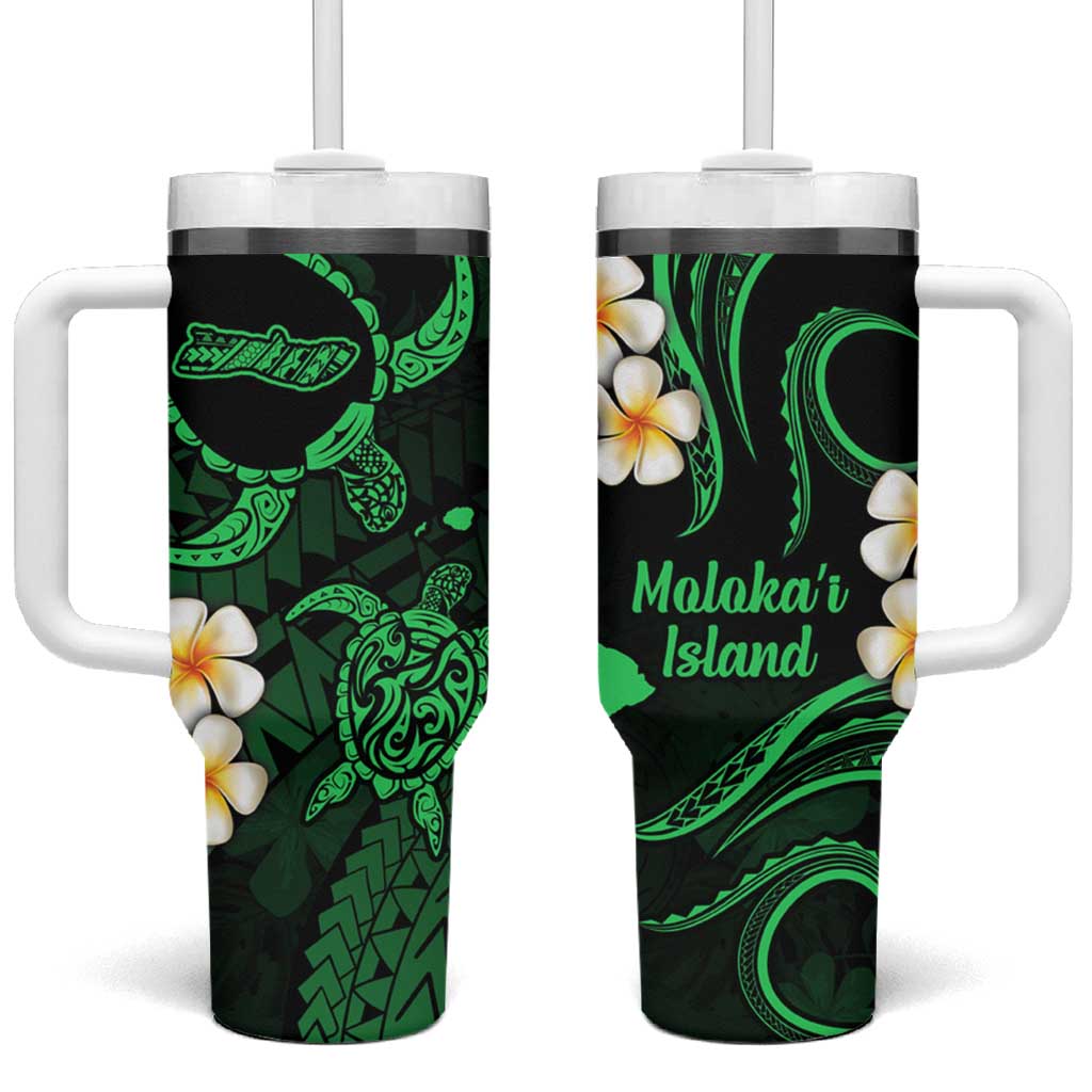 Hawaii Molokai Islands Pacific Plumeria Tumbler With Handle Green Polynesian Tattoo LT9 One Size: 40 oz Green - Polynesian Pride