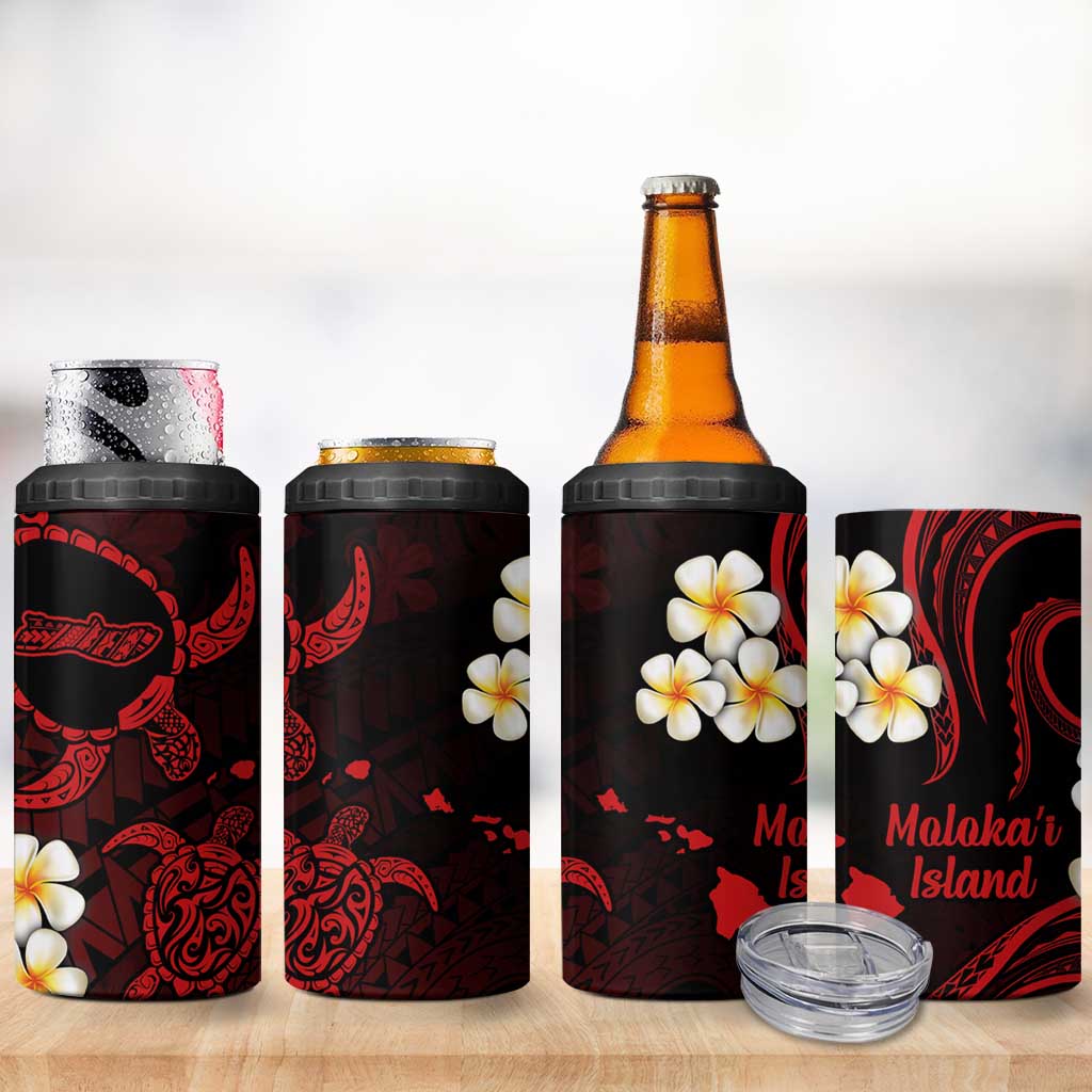 Hawaii Molokai Islands Pacific Plumeria 4 in 1 Can Cooler Tumbler Red Polynesian Tattoo LT9 - Polynesian Pride