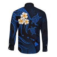 Hawaii Long Sleeve Button Shirt Lanai Islands Polynesian Sunset Plumeria Blue Vibe LT9 - Polynesian Pride