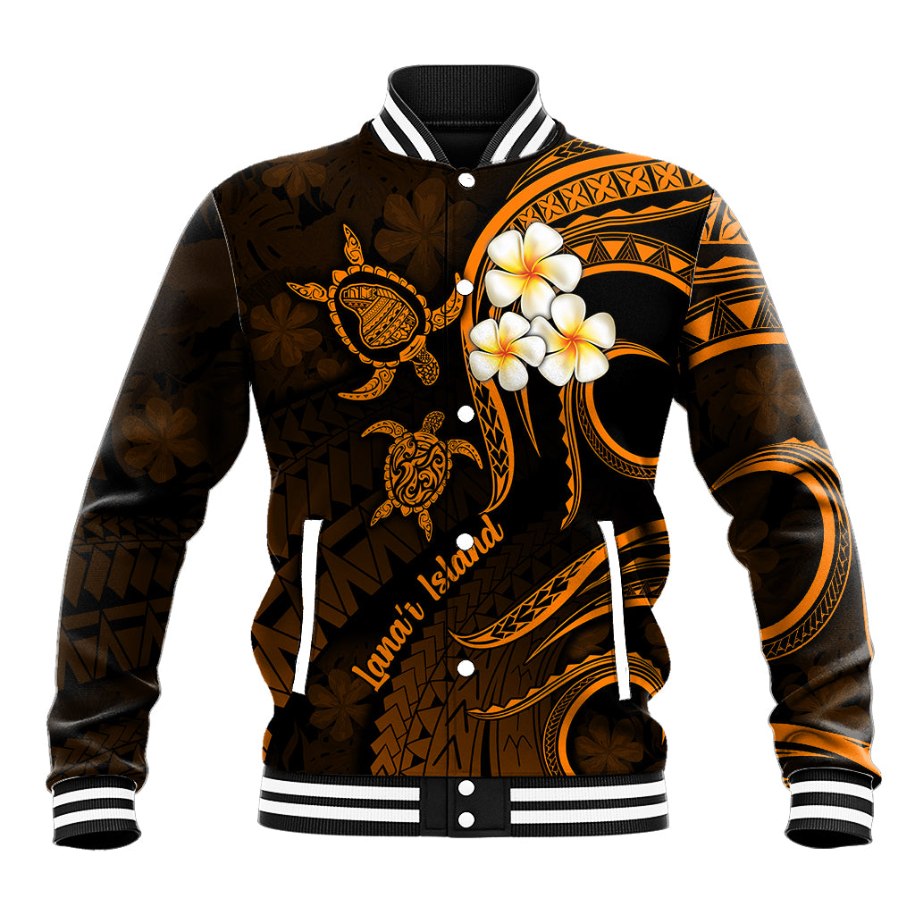 Hawaii Baseball Jacket Lanai Islands Polynesian Sunset Plumeria Gold Vibe LT9 Unisex Gold - Polynesian Pride
