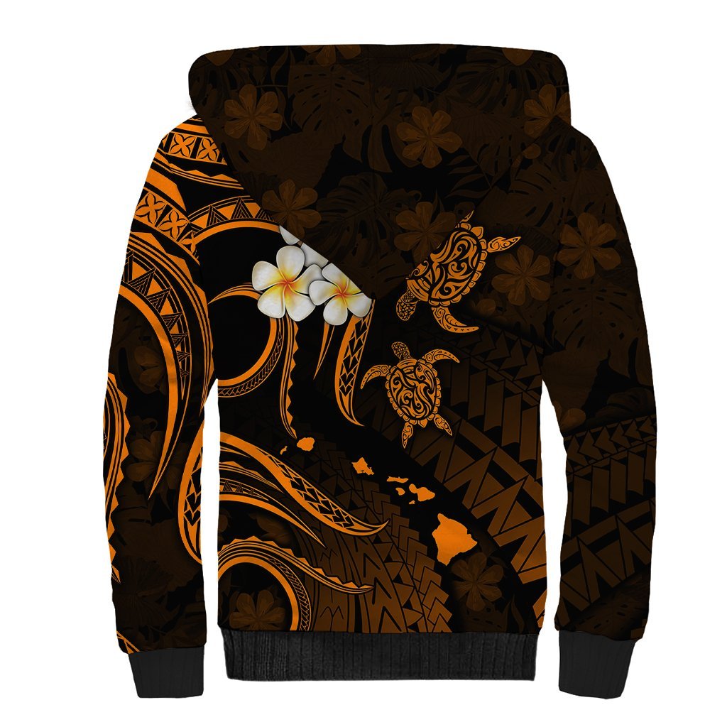 Hawaii Sherpa Hoodie Lanai Islands Polynesian Sunset Plumeria Gold Vibe LT9 - Polynesian Pride