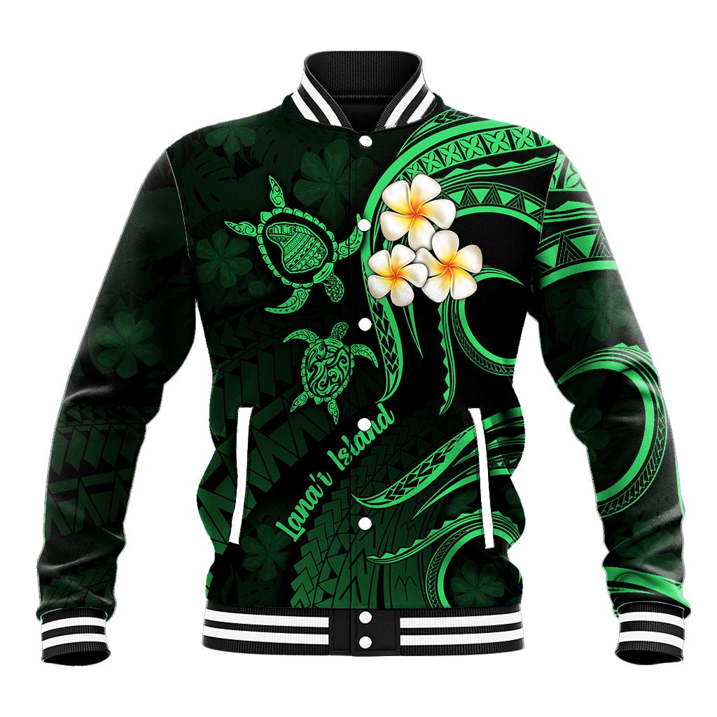 Hawaii Baseball Jacket Lanai Islands Polynesian Sunset Plumeria Green Vibe LT9 Unisex Green - Polynesian Pride