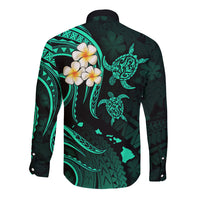 Polynesian Hawaii Long Sleeve Button Shirt Lanai Islands with Pacific Plumeria Turquoise Vibe LT9 - Polynesian Pride