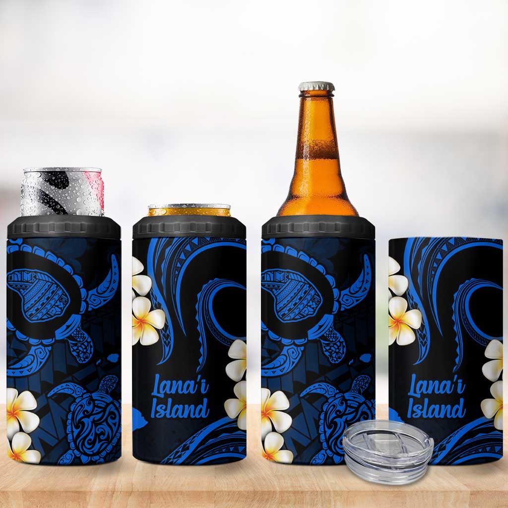 Hawaii Lanai Islands Pacific Plumeria 4 in 1 Can Cooler Tumbler Blue Polynesian Tattoo LT9 - Polynesian Pride