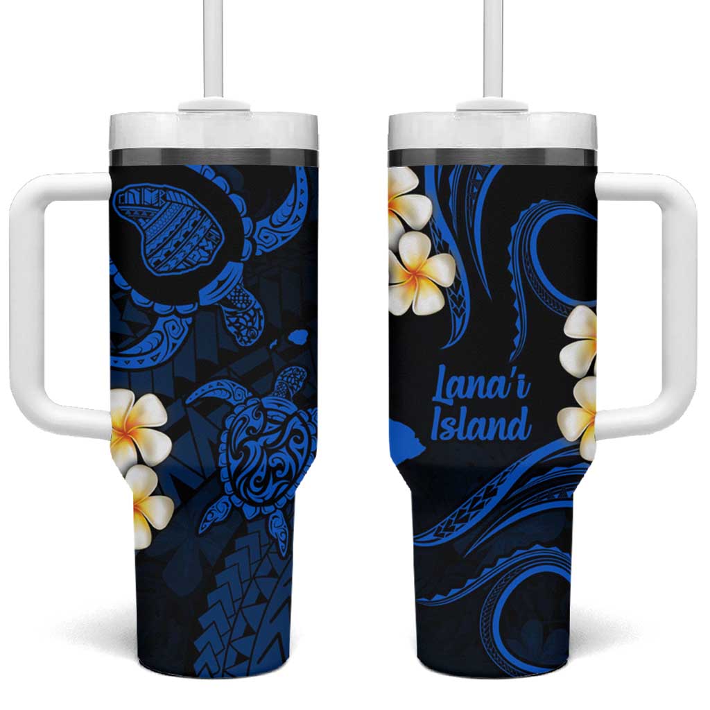 Hawaii Lanai Islands Pacific Plumeria Tumbler With Handle Blue Polynesian Tattoo LT9 One Size: 40 oz Blue - Polynesian Pride