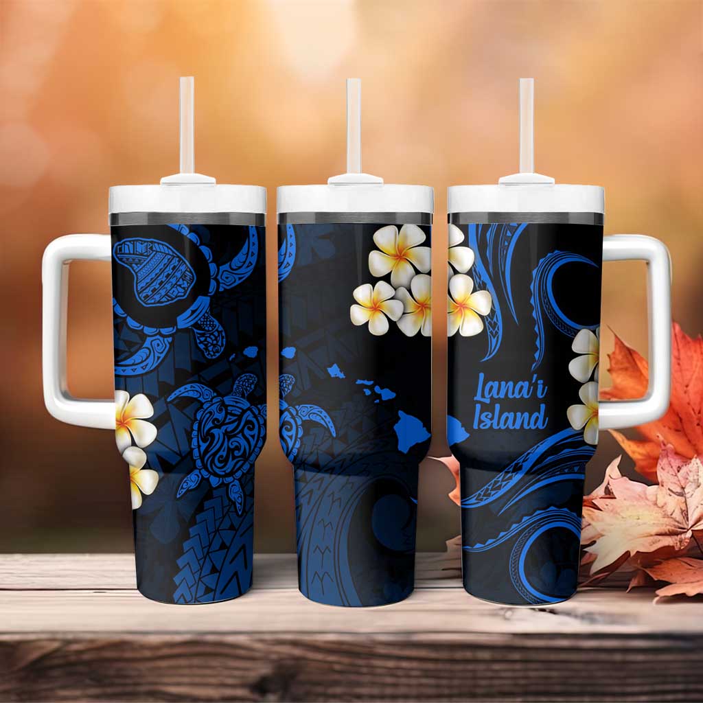 Hawaii Lanai Islands Pacific Plumeria Tumbler With Handle Blue Polynesian Tattoo LT9 - Polynesian Pride