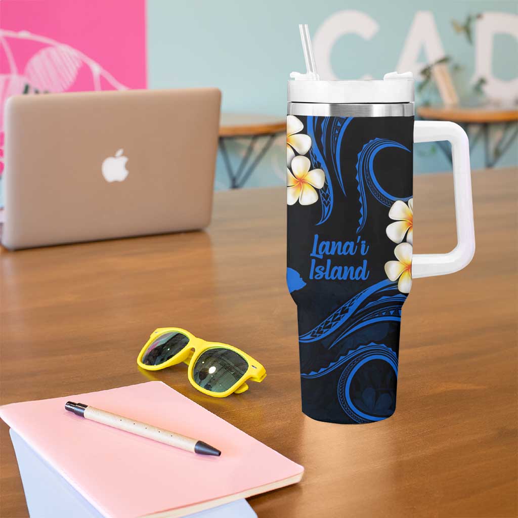 Hawaii Lanai Islands Pacific Plumeria Tumbler With Handle Blue Polynesian Tattoo LT9 - Polynesian Pride