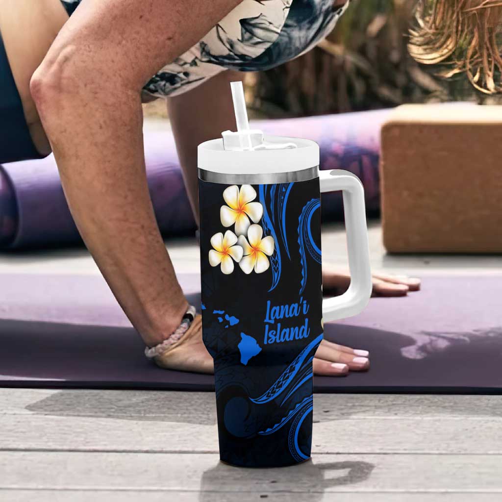 Hawaii Lanai Islands Pacific Plumeria Tumbler With Handle Blue Polynesian Tattoo LT9 - Polynesian Pride