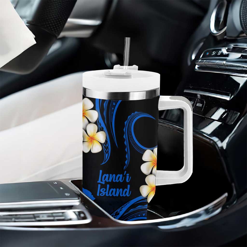 Hawaii Lanai Islands Pacific Plumeria Tumbler With Handle Blue Polynesian Tattoo LT9 - Polynesian Pride