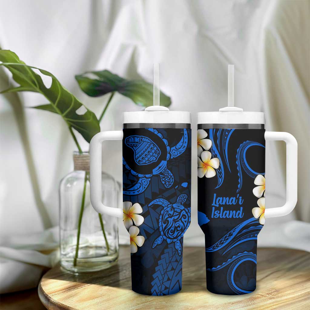 Hawaii Lanai Islands Pacific Plumeria Tumbler With Handle Blue Polynesian Tattoo LT9 - Polynesian Pride