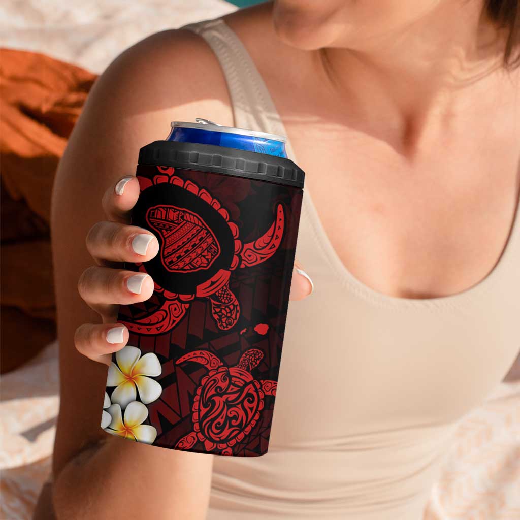 Hawaii Lanai Islands Pacific Plumeria 4 in 1 Can Cooler Tumbler Red Polynesian Tattoo LT9 - Polynesian Pride