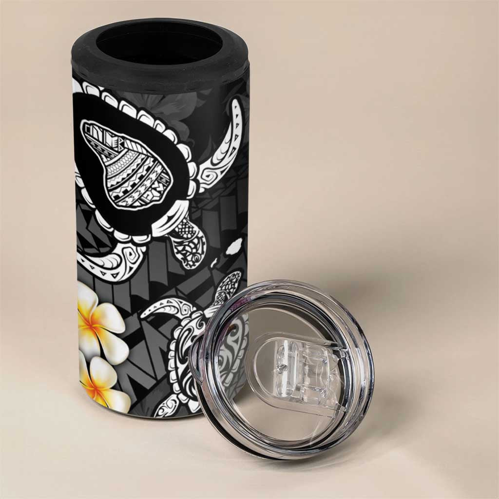 Hawaii Lanai Islands Pacific Plumeria 4 in 1 Can Cooler Tumbler White Polynesian Tattoo LT9 - Polynesian Pride