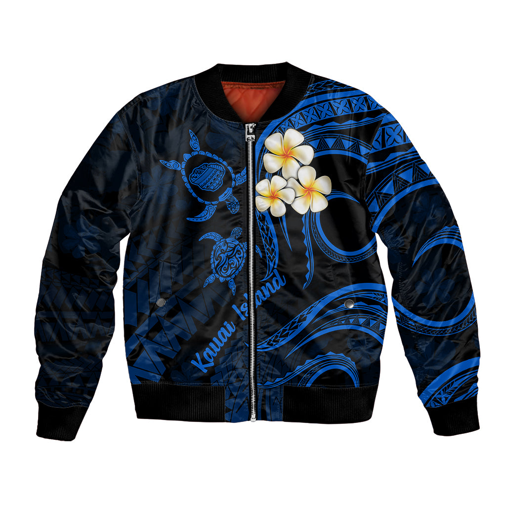Hawaii Bomber Jacket Kauai Islands Polynesian Sunset Plumeria LT9 Unisex Blue - Polynesian Pride