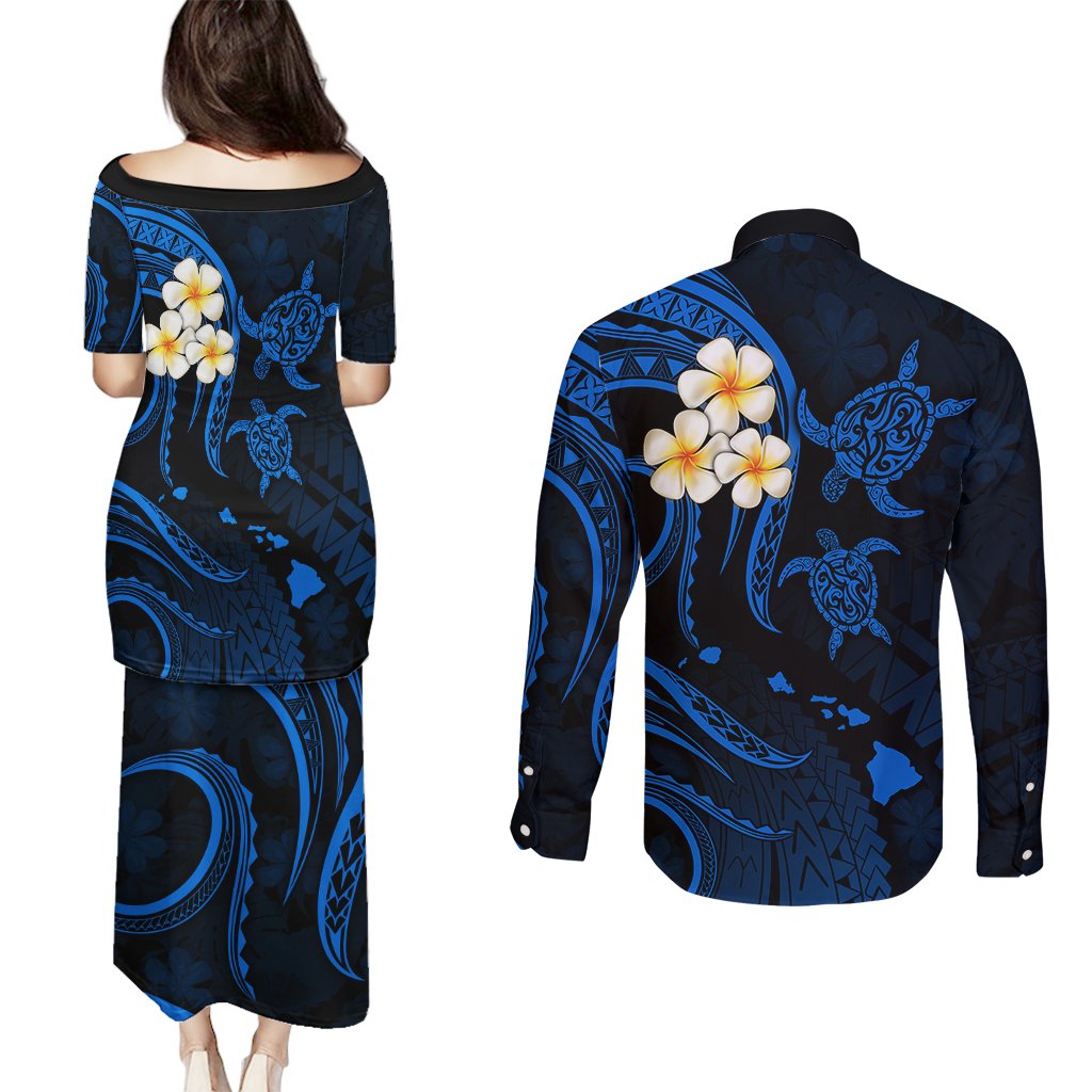Hawaii Couples Puletasi Dress and Long Sleeve Button Shirts Kauai Islands Polynesian Sunset Plumeria LT9 - Polynesian Pride
