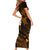 Hawaii Short Sleeve Bodycon Dress Kauai Islands Polynesian Sunset Plumeria Gold Vibe LT9 - Polynesian Pride