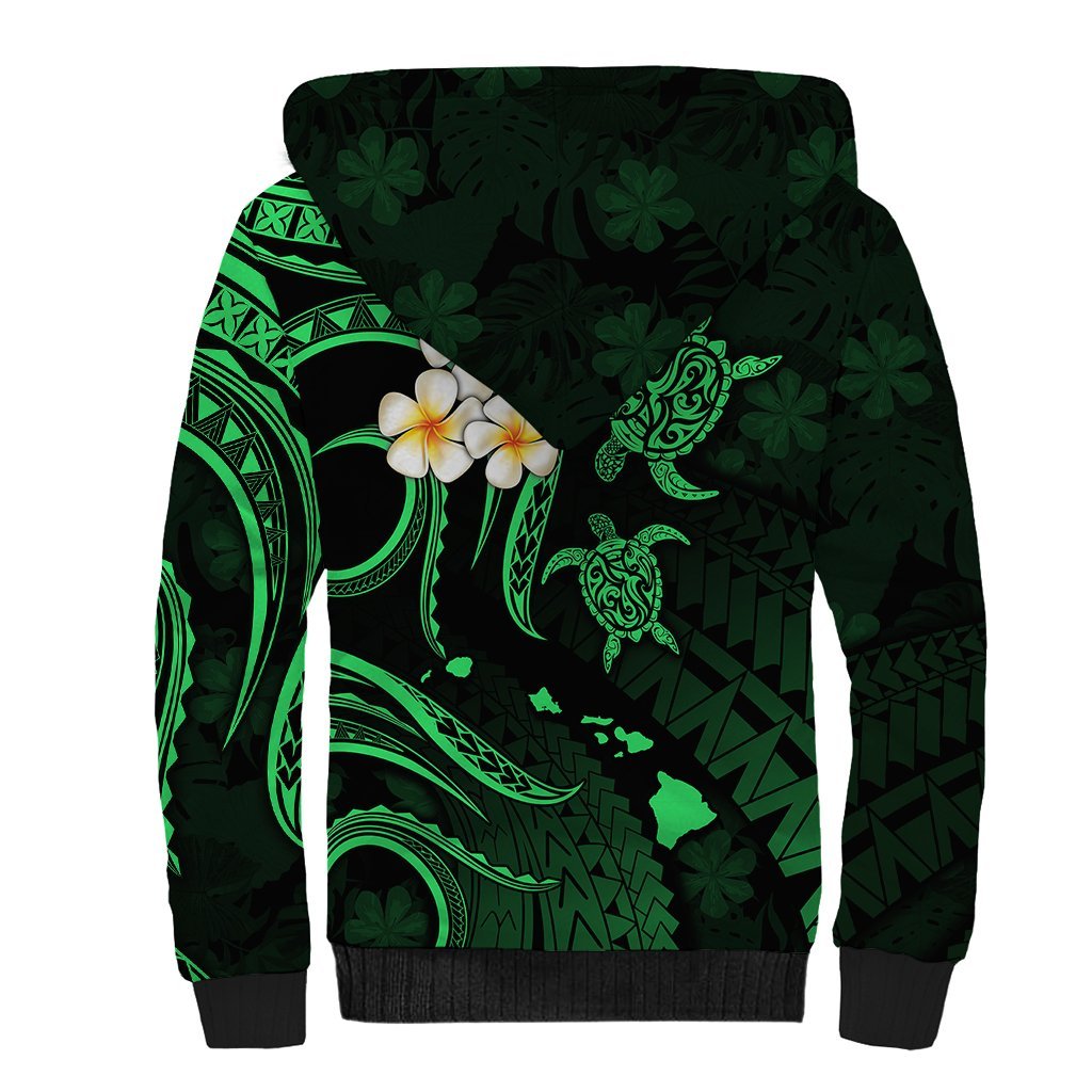 Hawaii Sherpa Hoodie Kauai Islands Polynesian Sunset Plumeria Green Vibe LT9 - Polynesian Pride
