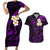 Polynesian Hawaii Couples Short Sleeve Bodycon Dress and Hawaiian Shirt Kauai Islands with Pacific Plumeria Purple Vibe LT9 Purple - Polynesian Pride