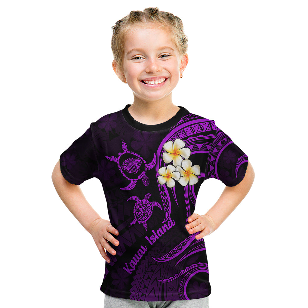 Polynesian Hawaii Kid T Shirt Kauai Islands with Pacific Plumeria Purple Vibe LT9 Purple - Polynesian Pride