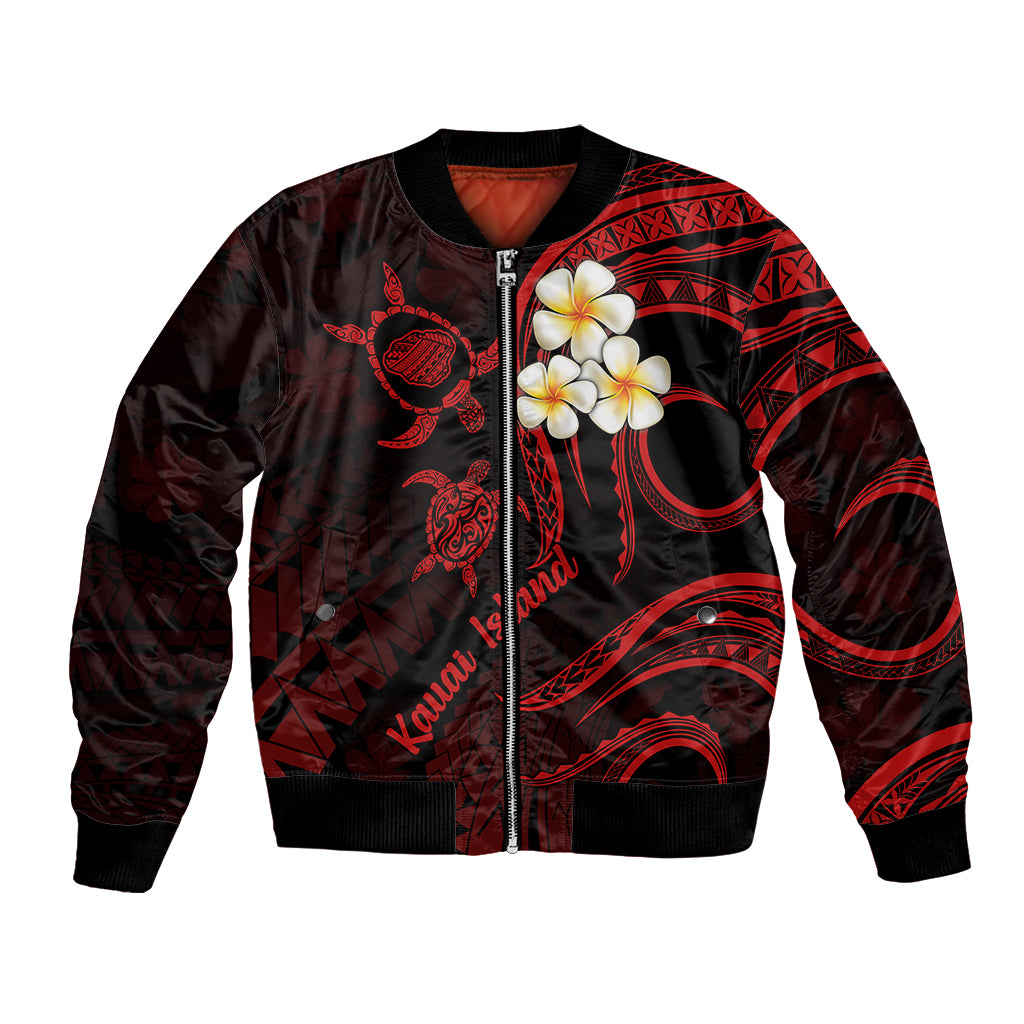 Polynesian Hawaii Bomber Jacket Kauai Islands with Pacific Plumeria Red Vibe LT9 Unisex Red - Polynesian Pride
