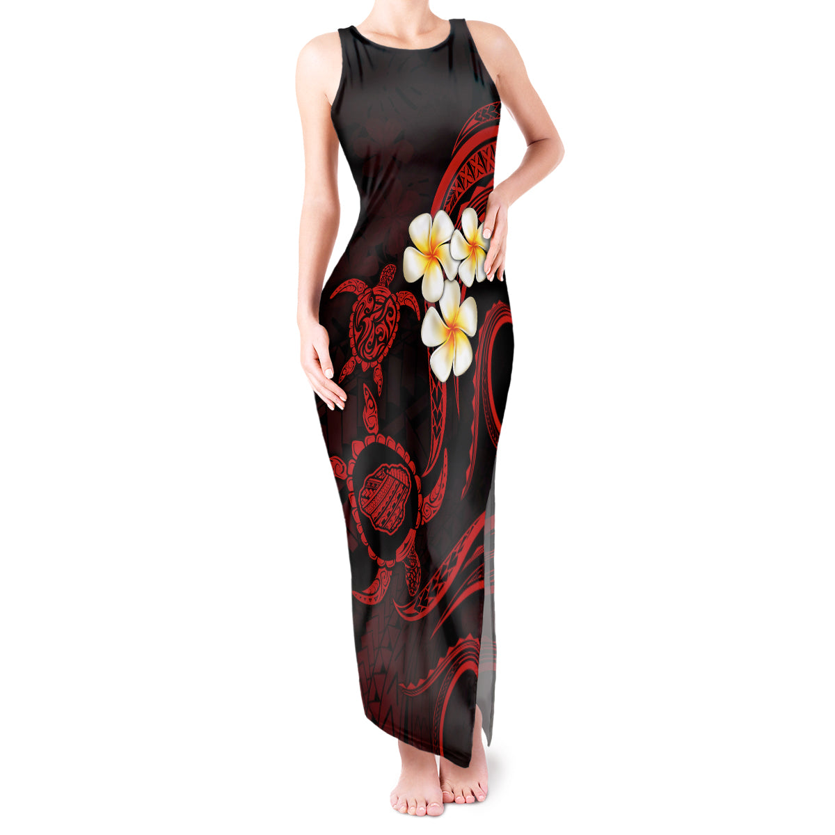 Polynesian Hawaii Tank Maxi Dress Kauai Islands with Pacific Plumeria Red Vibe LT9 Women Red - Polynesian Pride