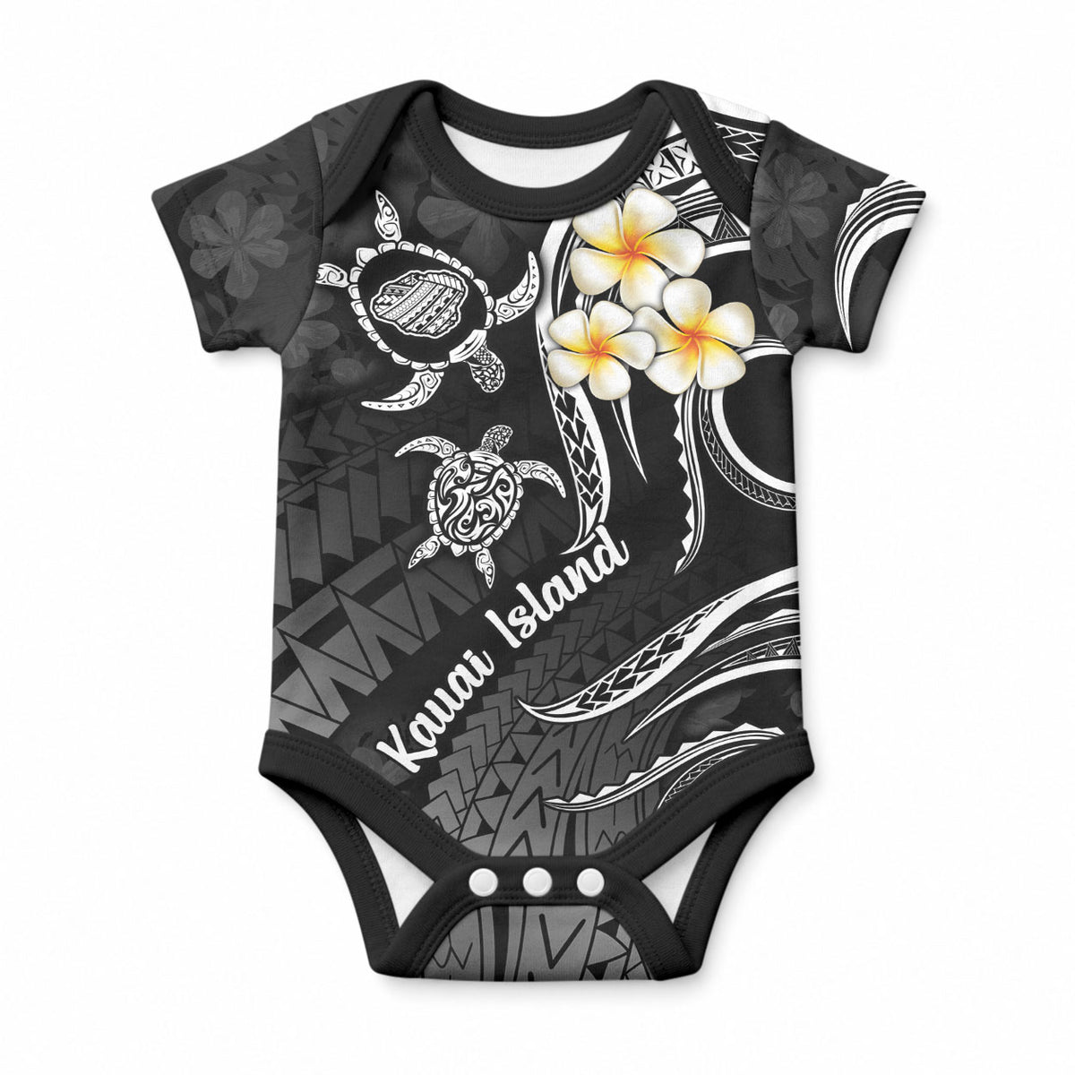 Polynesian Hawaii Kauai Islands Baby Onesie with Pacific Plumeria White Vibe LT9 White - Polynesian Pride