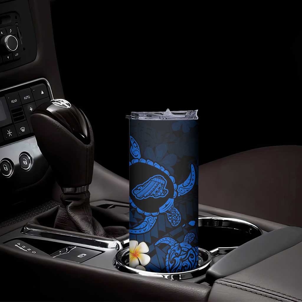Hawaii Kahoolawe Islands Pacific Plumeria Skinny Tumbler Blue Polynesian Tattoo LT9 - Polynesian Pride