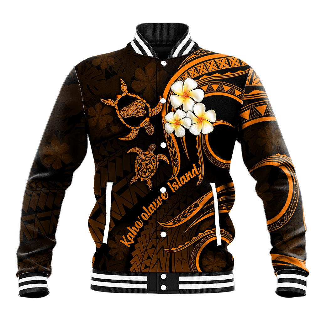 Hawaii Baseball Jacket Kahoolawe Islands Polynesian Sunset Plumeria Gold Vibe LT9 Unisex Gold - Polynesian Pride